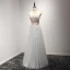 Chic / Beautiful Sky Blue Evening Dresses  2017 A-Line / Princess Floor-Length / Long Cascading Ruffles Strapless Sleeveless Backless Rhinestone Beading Crystal Appliques Flower Formal Dresses