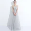 Discount Grey See-through Evening Dresses  2018 A-Line / Princess Scoop Neck Sleeveless Pearl Appliques Pierced Lace Feather Floor-Length / Long Ruffle Backless Formal Dresses