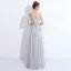 Discount Grey See-through Evening Dresses  2018 A-Line / Princess Scoop Neck Sleeveless Pearl Appliques Pierced Lace Feather Floor-Length / Long Ruffle Backless Formal Dresses