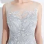 Discount Grey See-through Evening Dresses  2018 A-Line / Princess Scoop Neck Sleeveless Pearl Appliques Pierced Lace Feather Floor-Length / Long Ruffle Backless Formal Dresses