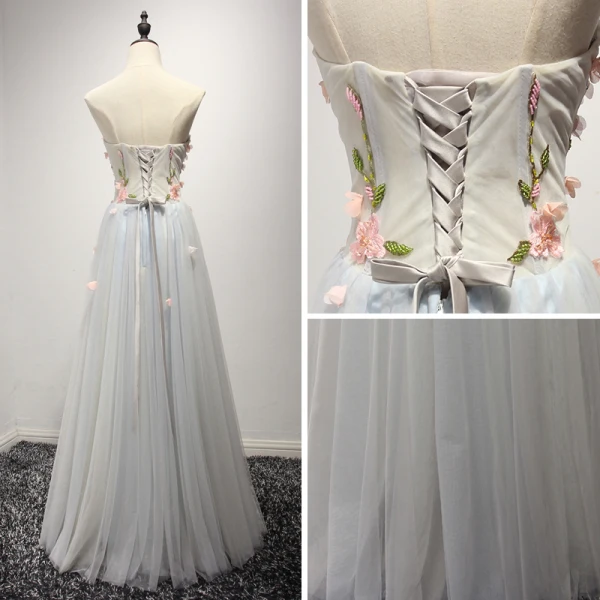 Chic / Beautiful Sky Blue Evening Dresses 2017 A-Line / Princess Floor-Length / Long Cascading Ruffles Strapless Sleeveless Backless Rhinestone Beading Crystal Appliques Flower Formal Dresses