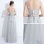 Discount Grey See-through Evening Dresses  2018 A-Line / Princess Scoop Neck Sleeveless Pearl Appliques Pierced Lace Feather Floor-Length / Long Ruffle Backless Formal Dresses