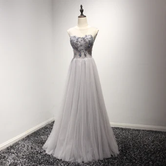Chic Belle Gris Robe De Soirée 2017 Princesse Longue Volants En Cascade Encolure Dégagée Sans Manches Dos Nu Faux Diamant Perlage Cristal Paillettes Appliques Percé Robe De Ceremonie