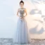 Chinese style Grey Evening Dresses  2018 A-Line / Princess High Neck Sleeveless Rhinestone Court Train Ruffle Backless Formal Dresses