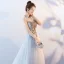 Chinese style Grey Evening Dresses  2018 A-Line / Princess High Neck Sleeveless Rhinestone Court Train Ruffle Backless Formal Dresses