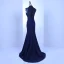 Vintage / Retro Royal Blue See-through Evening Dresses  2018 Trumpet / Mermaid High Neck Sleeveless Beading Pierced Sweep Train Ruffle Formal Dresses