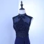 Vintage / Retro Royal Blue See-through Evening Dresses  2018 Trumpet / Mermaid High Neck Sleeveless Beading Pierced Sweep Train Ruffle Formal Dresses