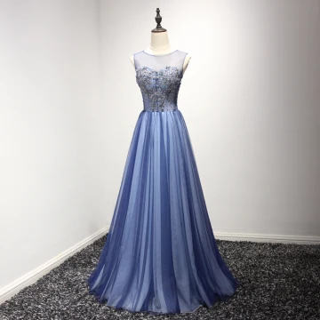 Chic Beautiful Royal Blue Evening Dresses 2017 A Line Princess Floor Length Long Cascading Ruffles Scoop Neck Sleeveless Backless Rhinestone Beading Crystal Sequins Appliques Pierced Formal Dresses