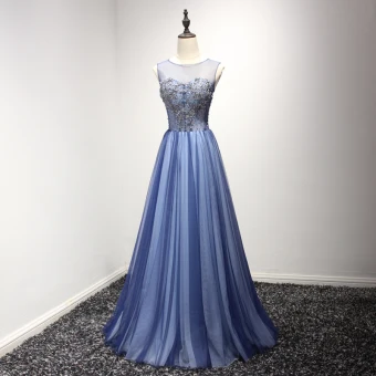 Chic Beautiful Royal Blue Evening Dresses 2017 A Line Princess Floor Length Long Cascading Ruffles Scoop Neck Sleeveless Backless Rhinestone Beading Crystal Sequins Appliques Pierced Formal Dresses
