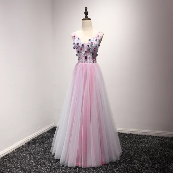 Chic Beautiful Blushing Pink Evening Dresses 2017 A Line Princess Floor Length Long Cascading Ruffles V Neck Sleeveless Backless Beading Crystal Sequins Appliques Flower Pierced Formal Dresses