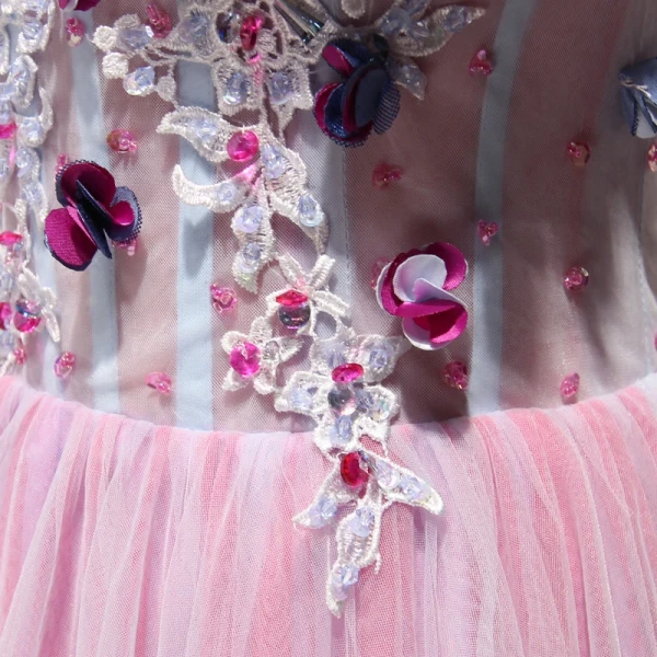 Chic / Beautiful Blushing Pink Evening Dresses 2017 A-Line / Princess Floor-Length / Long Cascading Ruffles V-Neck Sleeveless Backless Beading Crystal Sequins Appliques Flower Pierced Formal Dresses