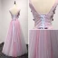 Chic / Beautiful Blushing Pink Evening Dresses  2017 A-Line / Princess Floor-Length / Long Cascading Ruffles V-Neck Sleeveless Backless Beading Crystal Sequins Appliques Flower Pierced Formal Dresses