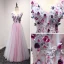 Chic / Beautiful Blushing Pink Evening Dresses  2017 A-Line / Princess Floor-Length / Long Cascading Ruffles V-Neck Sleeveless Backless Beading Crystal Sequins Appliques Flower Pierced Formal Dresses
