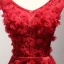 Modern / Fashion Red Evening Dresses  2017 A-Line / Princess Floor-Length / Long Cascading Ruffles V-Neck Sleeveless Backless Pearl Beading Lace Appliques Flower Bow Sash Formal Dresses