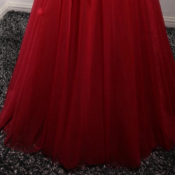 Modern / Fashion Red Evening Dresses 2017 A-Line / Princess Floor-Length / Long Cascading Ruffles V-Neck Sleeveless Backless Pearl Beading Lace Appliques Flower Bow Sash Formal Dresses