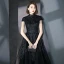 Vintage / Retro Black Prom Dresses 2018 A-Line / Princess High Neck Cap Sleeves Glitter Sequins Floor-Length / Long Ruffle Formal Dresses