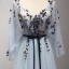 Elegant Sky Blue Prom Dresses 2017 A-Line / Princess Floor-Length / Long Cascading Ruffles V-Neck Long Sleeve Backless Embroidered Appliques Flower Sash Formal Dresses