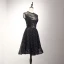 Bling Bling Black Homecoming Graduation Dresses 2018 A-Line / Princess Scoop Neck Sleeveless Appliques Pierced Lace Pearl Beading Knee-Length Ruffle Formal Dresses
