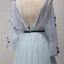 Elegant Sky Blue Prom Dresses 2017 A-Line / Princess Floor-Length / Long Cascading Ruffles V-Neck Long Sleeve Backless Embroidered Appliques Flower Sash Formal Dresses