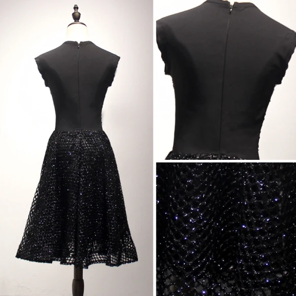 Bling Bling Black Homecoming Graduation Dresses 2018 A-Line / Princess Scoop Neck Sleeveless Appliques Pierced Lace Pearl Beading Knee-Length Ruffle Formal Dresses