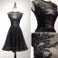 Bling Bling Black Homecoming Graduation Dresses 2018 A-Line / Princess Scoop Neck Sleeveless Appliques Pierced Lace Pearl Beading Knee-Length Ruffle Formal Dresses