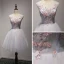 Modern / Fashion Sky Blue Homecoming Graduation Dresses 2017 Cascading Ruffles Short Ball Gown Scoop Neck Sleeveless Backless Rhinestone Pearl Lace Appliques Flower Pierced Formal Dresses