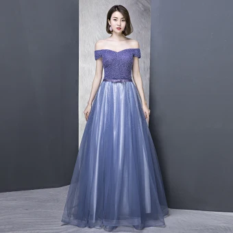 Élégant Bleu Roi Robe De Soirée 2018 Princesse De L Épaule Manches Courtes Perlage Faux Diamant Noeud Ceinture Longue Volants Dos Nu Robe De Ceremonie