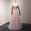 Chic / Beautiful Pearl Pink Evening Dresses  2017 A-Line / Princess Floor-Length / Long Cascading Ruffles Off-The-Shoulder Short Sleeve Backless Beading Sequins Appliques Flower Formal Dresses