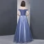Élégant Bleu Roi Robe De Soirée 2018 Princesse De l'épaule Manches Courtes Perlage Faux Diamant Noeud Ceinture Longue Volants Dos Nu Robe De Ceremonie