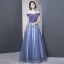 Élégant Bleu Roi Robe De Soirée 2018 Princesse De l'épaule Manches Courtes Perlage Faux Diamant Noeud Ceinture Longue Volants Dos Nu Robe De Ceremonie