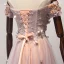 Chic / Beautiful Pearl Pink Evening Dresses  2017 A-Line / Princess Floor-Length / Long Cascading Ruffles Off-The-Shoulder Short Sleeve Backless Beading Sequins Appliques Flower Formal Dresses