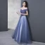 Élégant Bleu Roi Robe De Soirée 2018 Princesse De l'épaule Manches Courtes Perlage Faux Diamant Noeud Ceinture Longue Volants Dos Nu Robe De Ceremonie