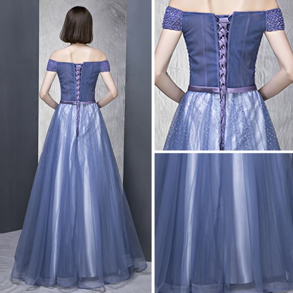 Élégant Bleu Roi Robe De Soirée 2018 Princesse De l'épaule Manches Courtes Perlage Faux Diamant Noeud Ceinture Longue Volants Dos Nu Robe De Ceremonie
