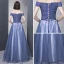 Élégant Bleu Roi Robe De Soirée 2018 Princesse De l'épaule Manches Courtes Perlage Faux Diamant Noeud Ceinture Longue Volants Dos Nu Robe De Ceremonie
