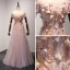 Chic / Beautiful Pearl Pink Evening Dresses  2017 A-Line / Princess Floor-Length / Long Cascading Ruffles Off-The-Shoulder Short Sleeve Backless Beading Sequins Appliques Flower Formal Dresses