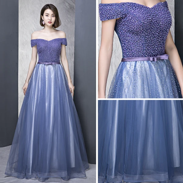 Élégant Bleu Roi Robe De Soirée 2018 Princesse De l'épaule Manches Courtes Perlage Faux Diamant Noeud Ceinture Longue Volants Dos Nu Robe De Ceremonie