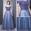 Élégant Bleu Roi Robe De Soirée 2018 Princesse De l'épaule Manches Courtes Perlage Faux Diamant Noeud Ceinture Longue Volants Dos Nu Robe De Ceremonie
