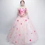 Flower Fairy Pearl Pink Prom Dresses 2018 Ball Gown Off-The-Shoulder Short Sleeve Appliques Flower Backless Bow Floor-Length / Long Ruffle Formal Dresses