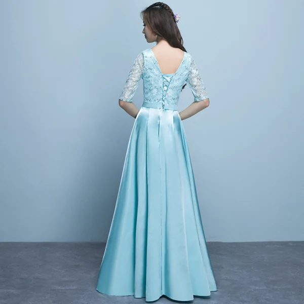 Chic / Beautiful Jade Green Bridesmaid Dresses 2018 A-Line / Princess Scoop Neck 1/2 Sleeves Sash Sequins Floor-Length / Long Ruffle Backless Wedding Party Dresses