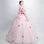 Flower Fairy Pearl Pink Prom Dresses 2018 Ball Gown Off-The-Shoulder Short Sleeve Appliques Flower Backless Bow Floor-Length / Long Ruffle Formal Dresses