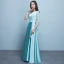 Chic / Beautiful Jade Green Bridesmaid Dresses 2018 A-Line / Princess Scoop Neck 1/2 Sleeves Sash Sequins Floor-Length / Long Ruffle Backless Wedding Party Dresses