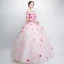 Flower Fairy Pearl Pink Prom Dresses 2018 Ball Gown Off-The-Shoulder Short Sleeve Appliques Flower Backless Bow Floor-Length / Long Ruffle Formal Dresses