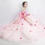Flower Fairy Pearl Pink Prom Dresses 2018 Ball Gown Off-The-Shoulder Short Sleeve Appliques Flower Backless Bow Floor-Length / Long Ruffle Formal Dresses