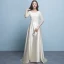 Chic / Beautiful Jade Green Bridesmaid Dresses 2018 A-Line / Princess Scoop Neck 1/2 Sleeves Sash Sequins Floor-Length / Long Ruffle Backless Wedding Party Dresses