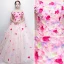 Flower Fairy Pearl Pink Prom Dresses 2018 Ball Gown Off-The-Shoulder Short Sleeve Appliques Flower Backless Bow Floor-Length / Long Ruffle Formal Dresses