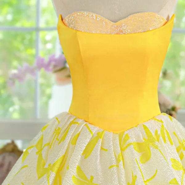 Chic / Belle Jaune Courte de retour Robe De Fête 2024 Robe De Graduation Bustier Sans Manches Dos Nu Tulle