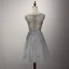 Modern / Fashion Grey Homecoming Graduation Dresses 2017 Cascading Ruffles Short A-Line / Princess Scoop Neck Sleeveless Backless Pearl Lace Appliques Sash Pierced Formal Dresses