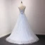 Elegant Sky Blue Pierced Evening Dresses  2018 A-Line / Princess Scoop Neck Sleeveless Appliques Flower Beading Sweep Train Ruffle Backless Formal Dresses