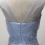 Chic / Belle Bleu Ciel Robe De Soirée 2017 Princesse Longue Volants en Cascade V-Cou épaules Sans Manches Dos Nu Faux Diamant En Dentelle Appliques Glitter Percé Robe De Ceremonie
