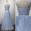 Chic / Belle Bleu Ciel Robe De Soirée 2017 Princesse Longue Volants en Cascade V-Cou épaules Sans Manches Dos Nu Faux Diamant En Dentelle Appliques Glitter Percé Robe De Ceremonie